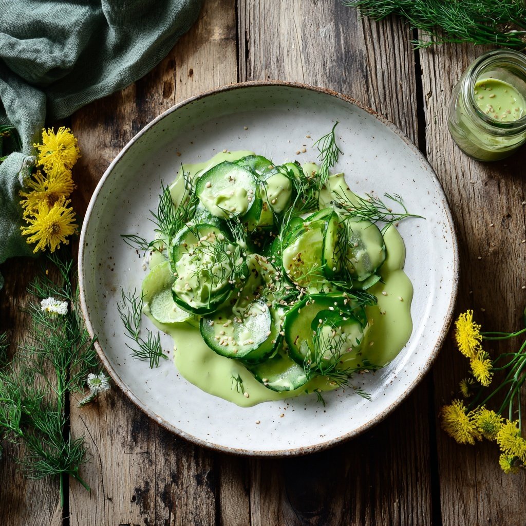 Creamy Cucumber Dressing Over Greens