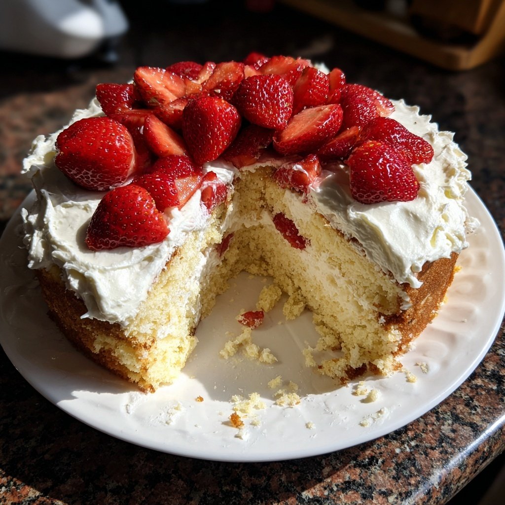 Yogurt Vanilla Cake with Fresh Strawberries