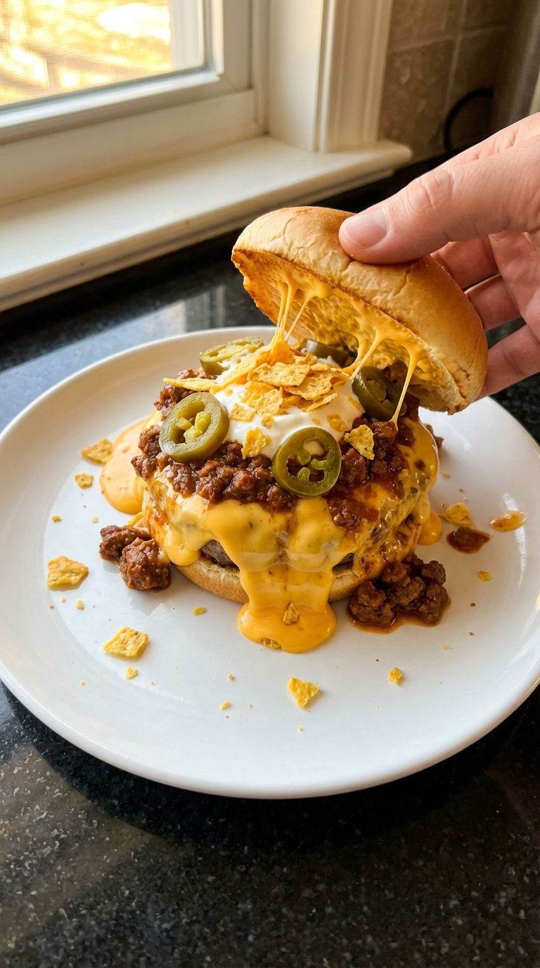 Nacho Burger with Cheese Sauce